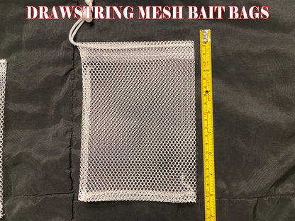 Length of the fishing bait bag shown with a tape measure.