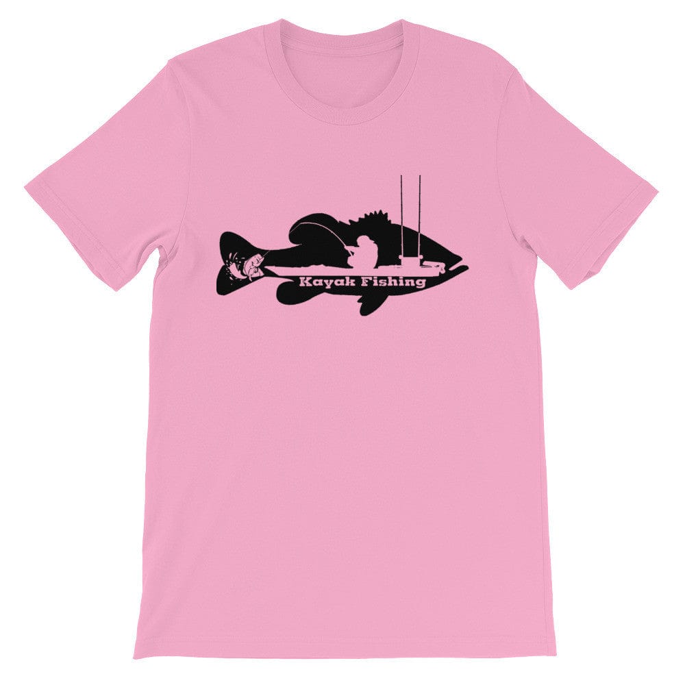 Kayak Bass Fishing T-Shirt (Black Print) Pink / 2XL